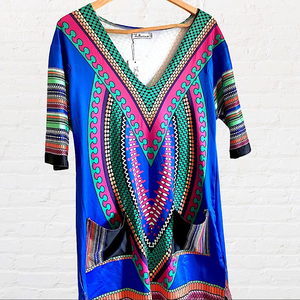 FUTURINO BOHO STYLE MINI DRESS WITH FRONT POCKETS - Picture 11 of 12